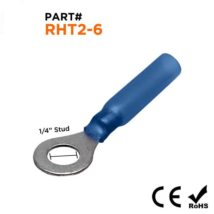 RHT2-6 - 16 a 14 AWG Termorretráctiles Terminales de anillo, 1/4" Orificio, Polyethylene, 25 piezas