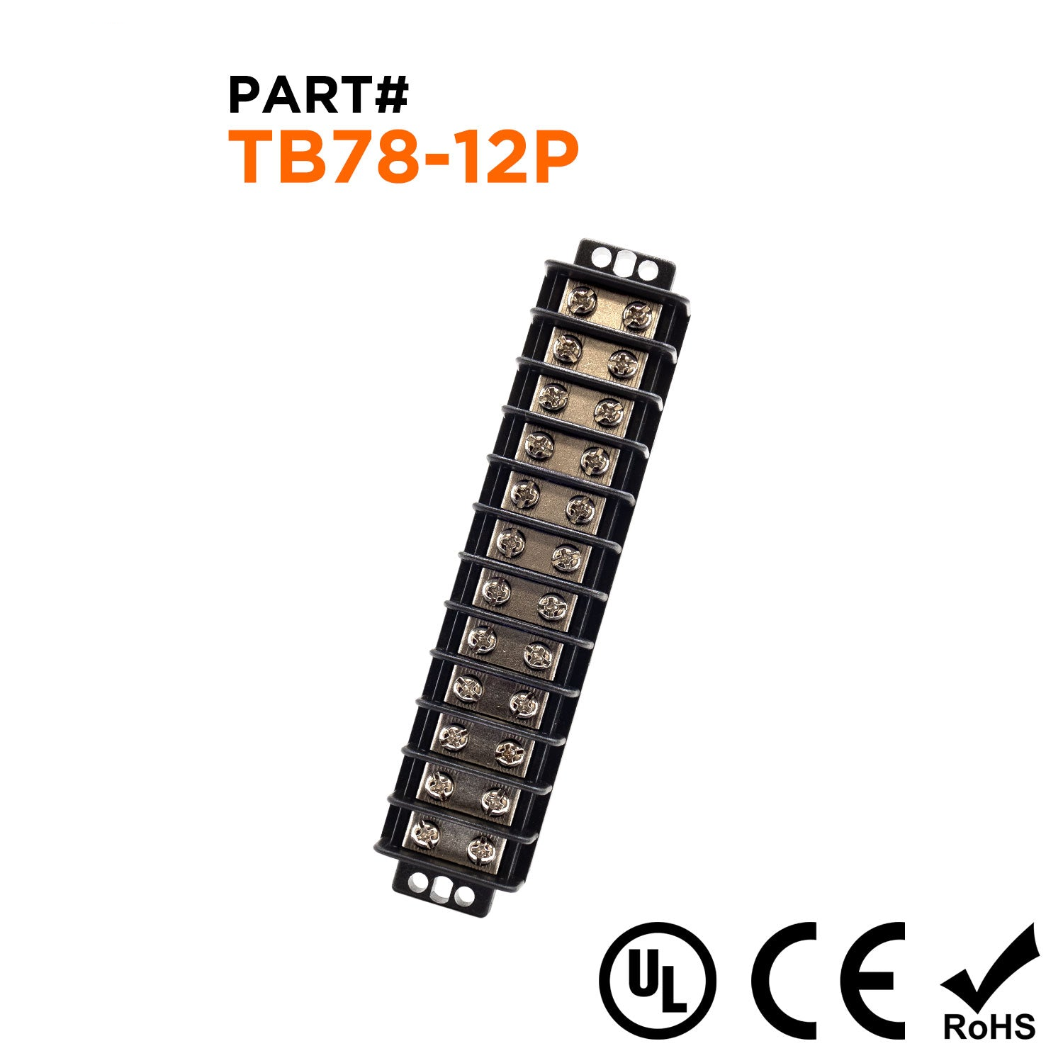 TB78-12P - Barrier Strip Terminal Block, Terminal Strip, 12 Pole Double Row, 20A, 300V, UL Approved, 1 pieza