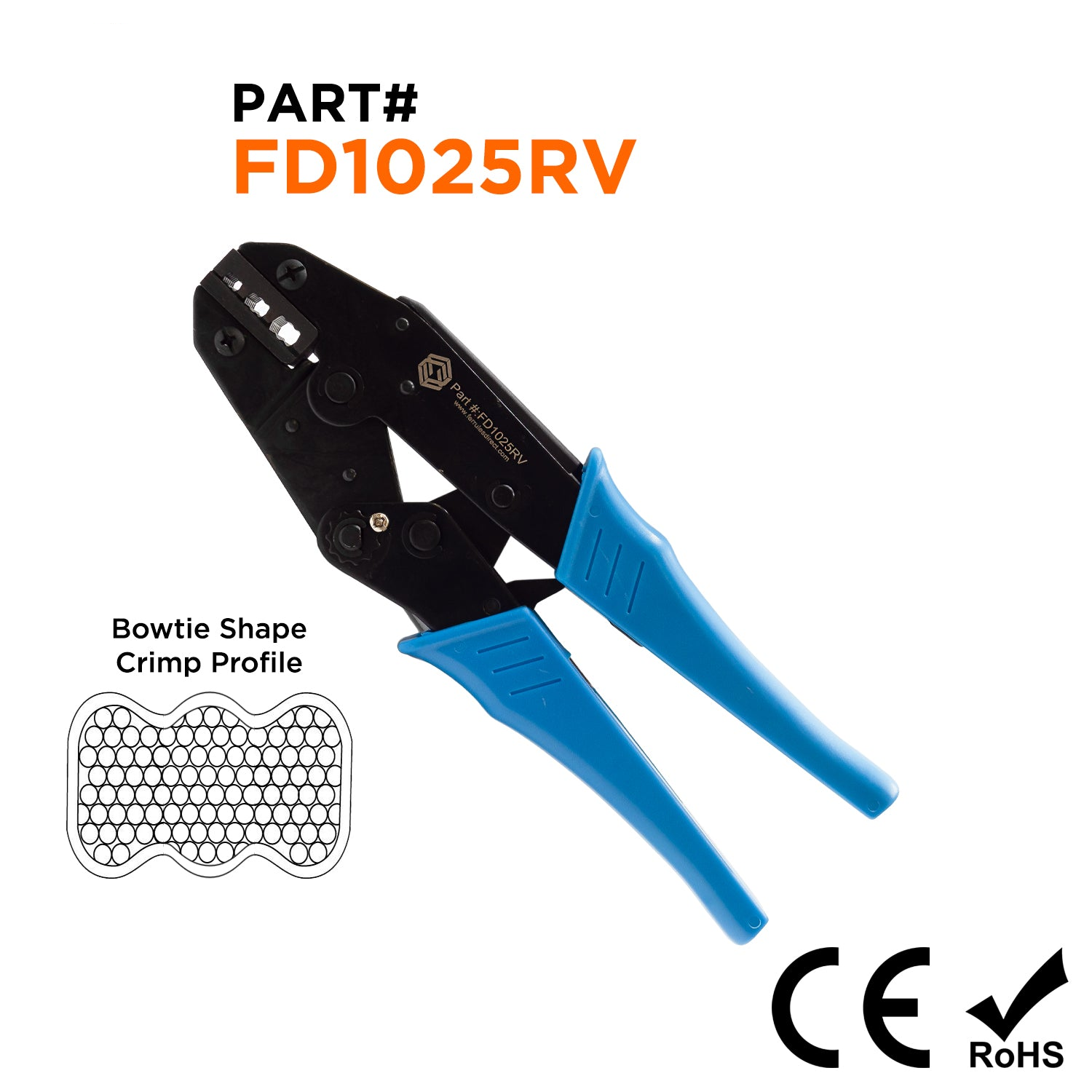 FD1025RV - 8 to 4 AWG Wire Ferrules Crimping Tool, Ratcheting, Bowtie Profile, 1 Piece