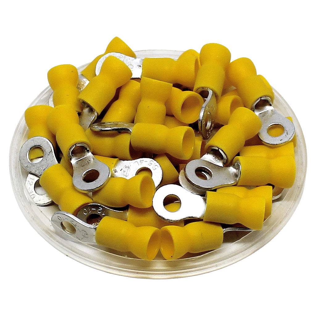 RVE5-6 - 12 to 10 AWG Vinyl Insulated Easy Entry Ring Terminals, 1/4" Stud, 50 Pieces