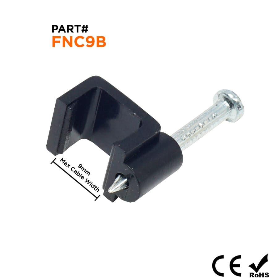 FNC9B - Flat Nail Cable Clip - Negro - 9mm