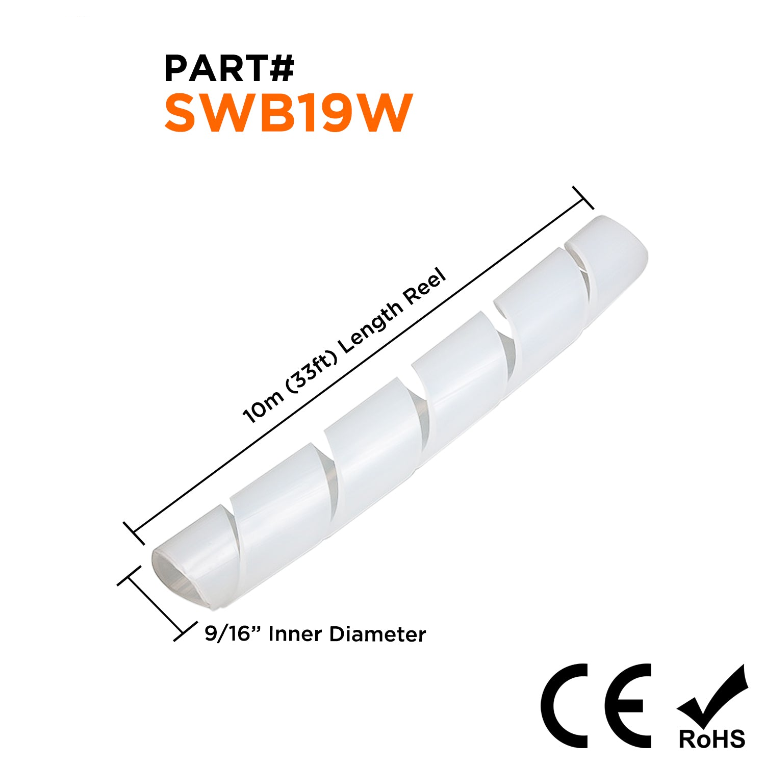 9/16" Polyethylene Spiral Wrap Tubing, Cable Wrap, White, 33-ft Bundle - SWB19W