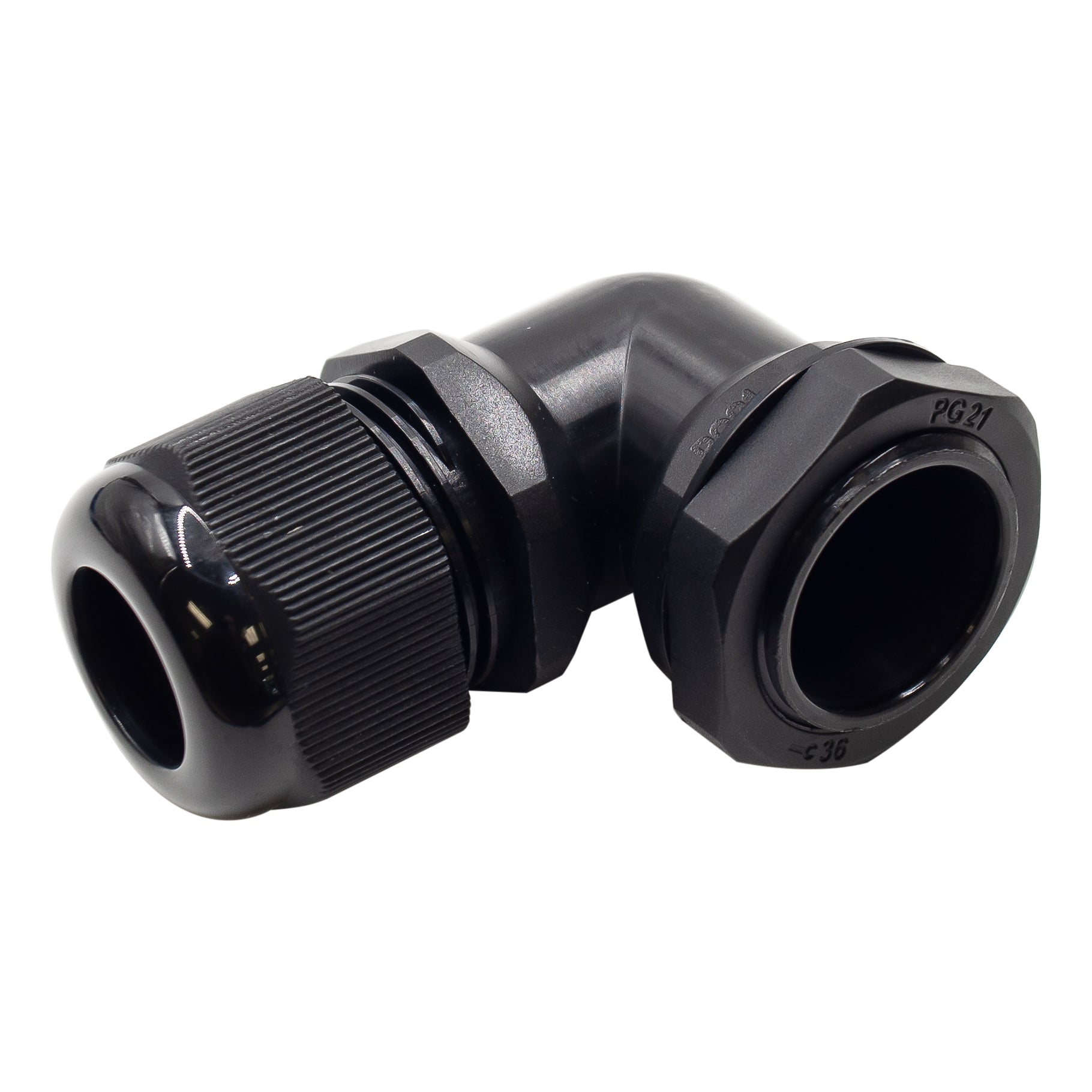 PG21 Right Angle Cable Gland, Black, IP68, 9-16mm Range, UL Recognized - PG2116RA