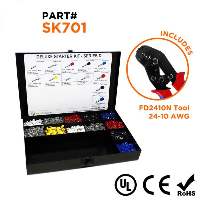 SK701 - 22 to 10 AWG Wire Ferrules Deluxe Kit + FD2410N Tool, 3,450-Pieces, Series D, 1 Kit