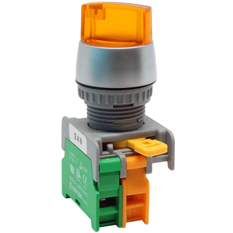 SL22-1/O-24-YL - Illuminated Twist Knob Switch - 1 Contact (1/O) - 2 Positions (0-1) - 24V Yellow