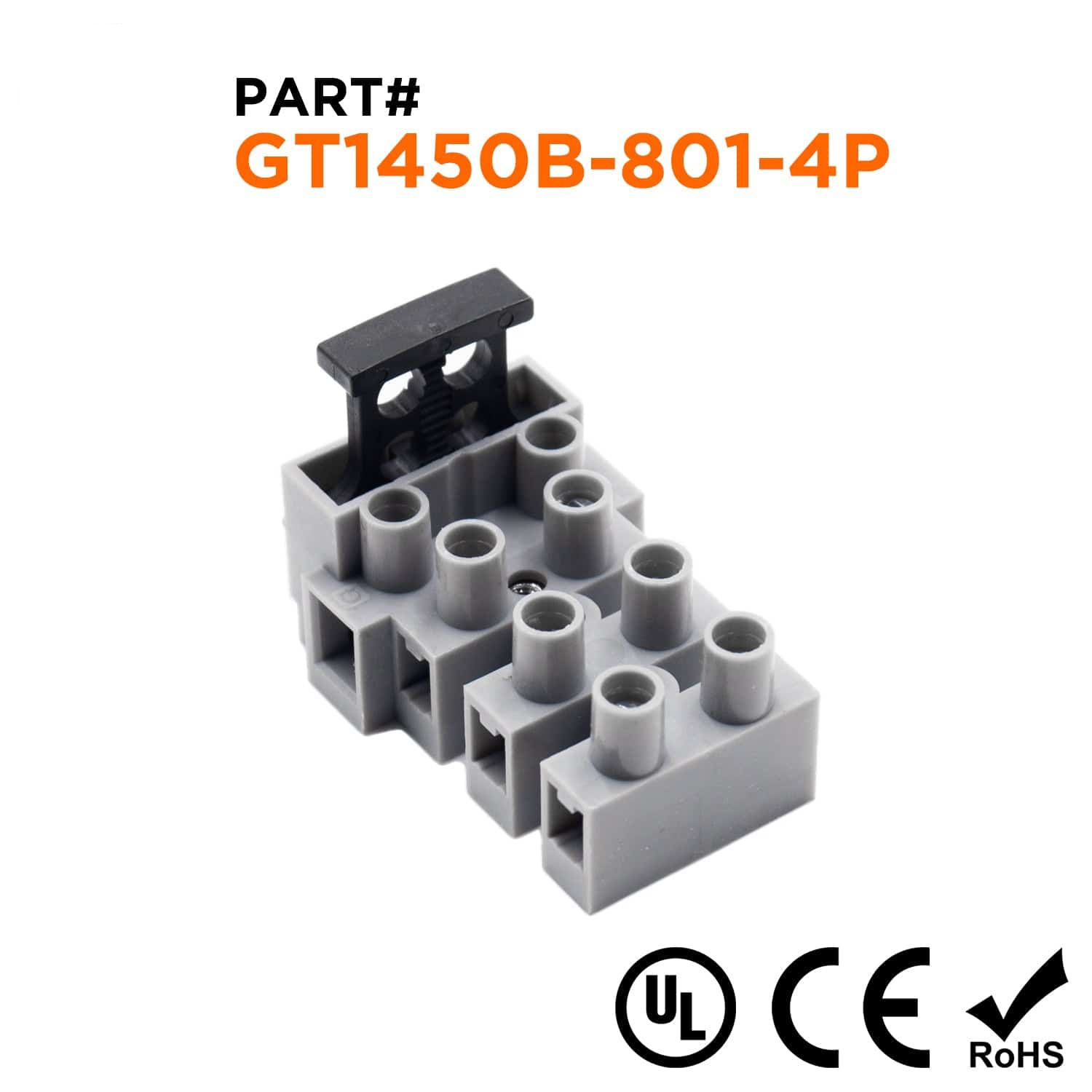 GT1450B-801-4P - Terminal Strip, 4 Poles, 10mm Pitch, UL Recognized, 1 Piece