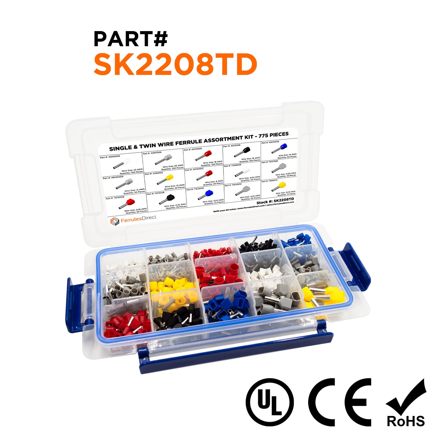 SK2208TD - 22-08 AWG Single & Twin Wire Ferrule Starter Kit, 775 Pieces, Series D, 1 Kit