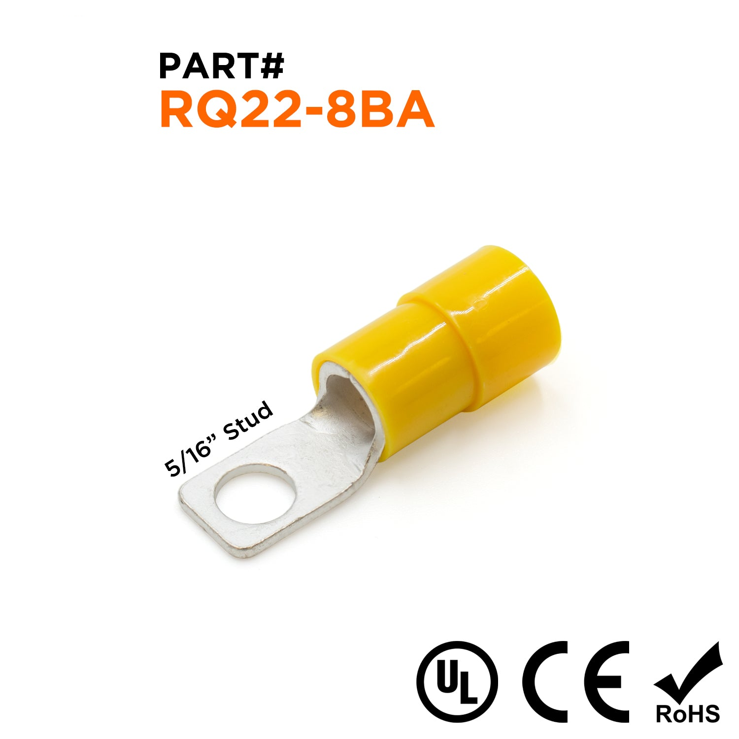 RQ22-8BA - 4 AWG Con aislamiento de nailon Cuadrado Terminales de anillo, 5/16" Orificio, 25 piezas