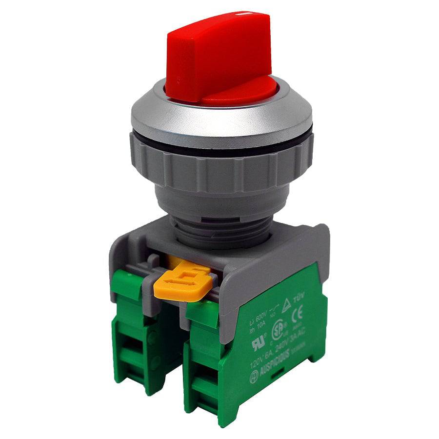 SS30-2/O-RD - Twist Knob Switch - 2 Contact (2/O) - 3 Positions (1-0-2) - Rojo
