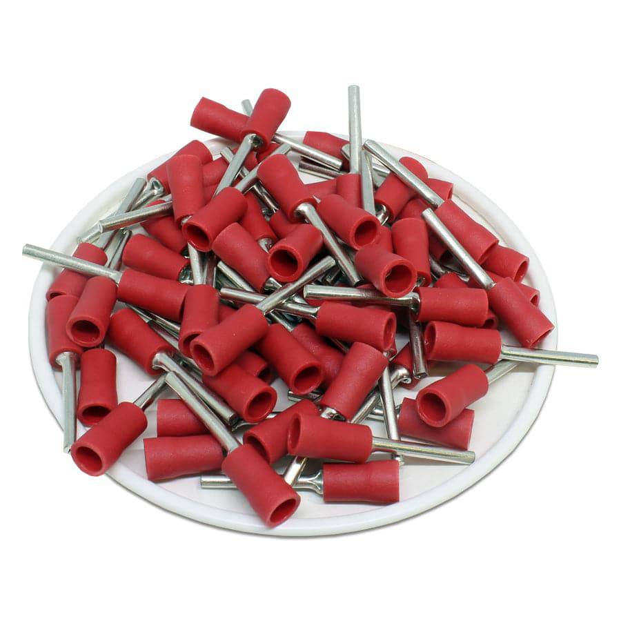 PTV1-16 - 22 to 16 AWG Vinyl Insulated Pin Terminals, 5/8" Pin, UL Recognized, 100 Pieces
