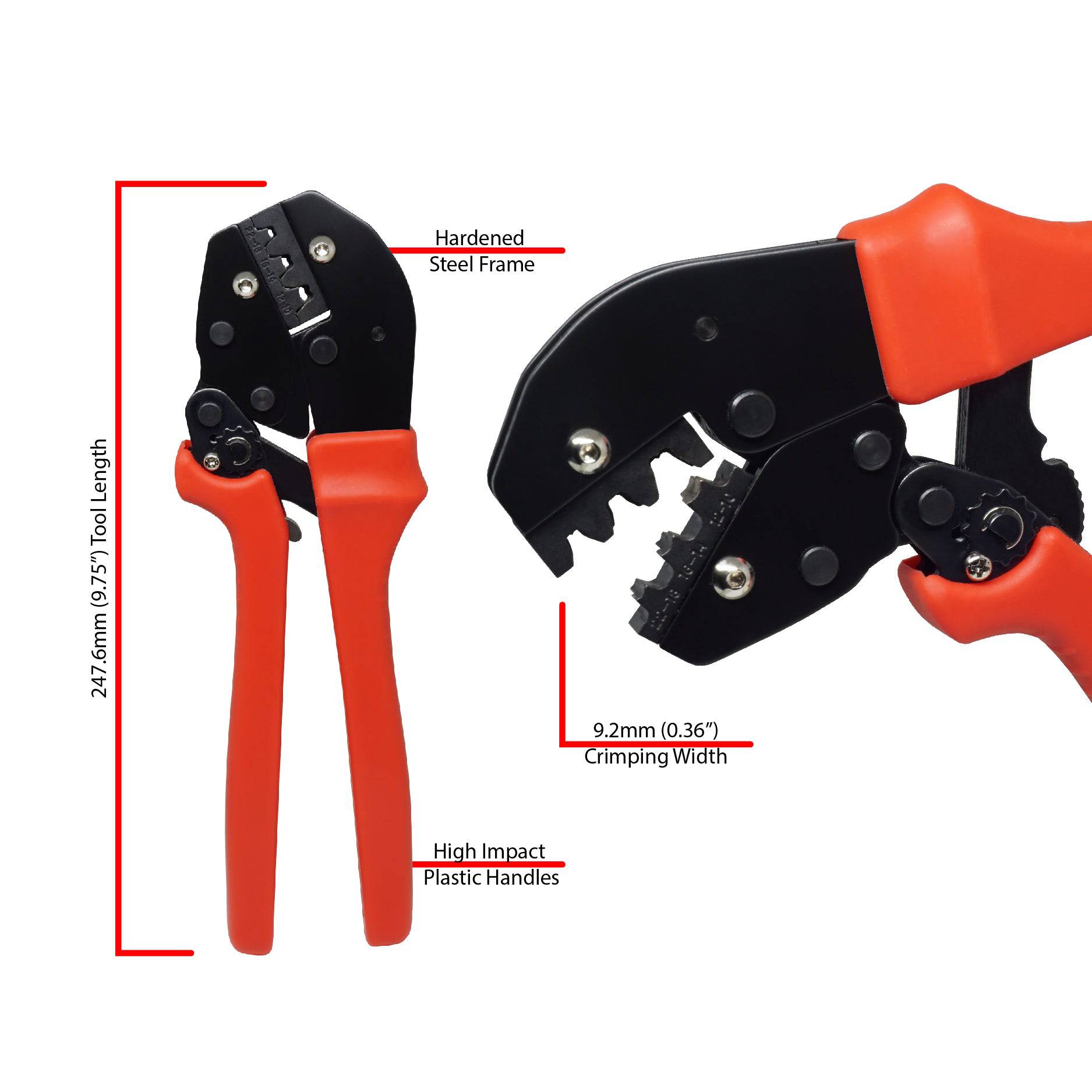 FDT10041 - 22 to 10 AWG Open Barrel Connectors Crimping Tool. Faston B-Type, 1 Piece