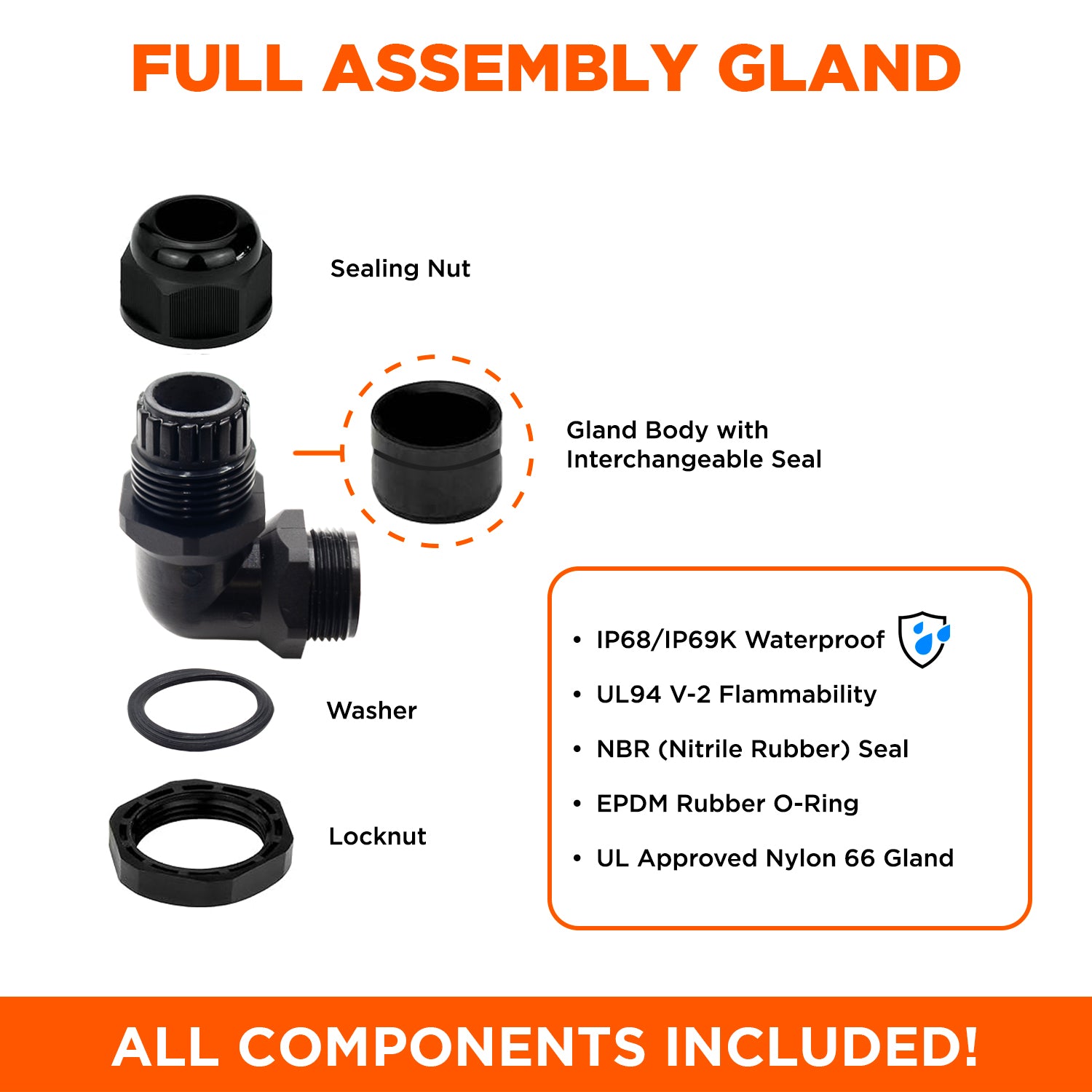 PG9 Right Angle Cable Gland - 4-8mm - Black - PG0908RA