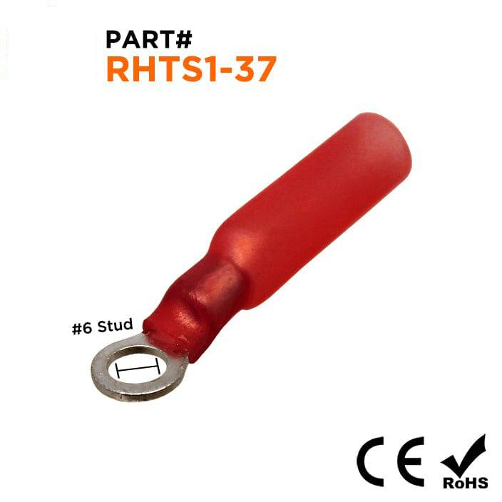 22 to 16 AWG Heat Shrink Ring Terminals, #6 Stud, Polyethylene, 25 Pieces - RHTS1-3.7