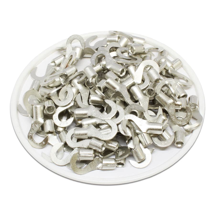 16-14 AWG Non Insulated Hook Terminals, #8 Stud, Brazed Seam, UL, - HNB2-4