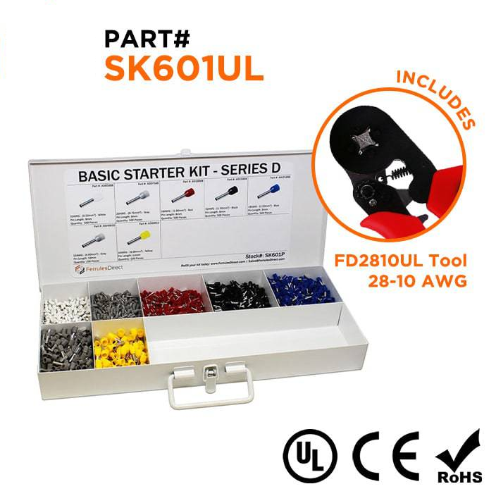 SK601UL - 22 a 10 AWG Basic Punteras Kit + FD2810UL Herramienta, 2,850 piezas, Series D, 1 Kit