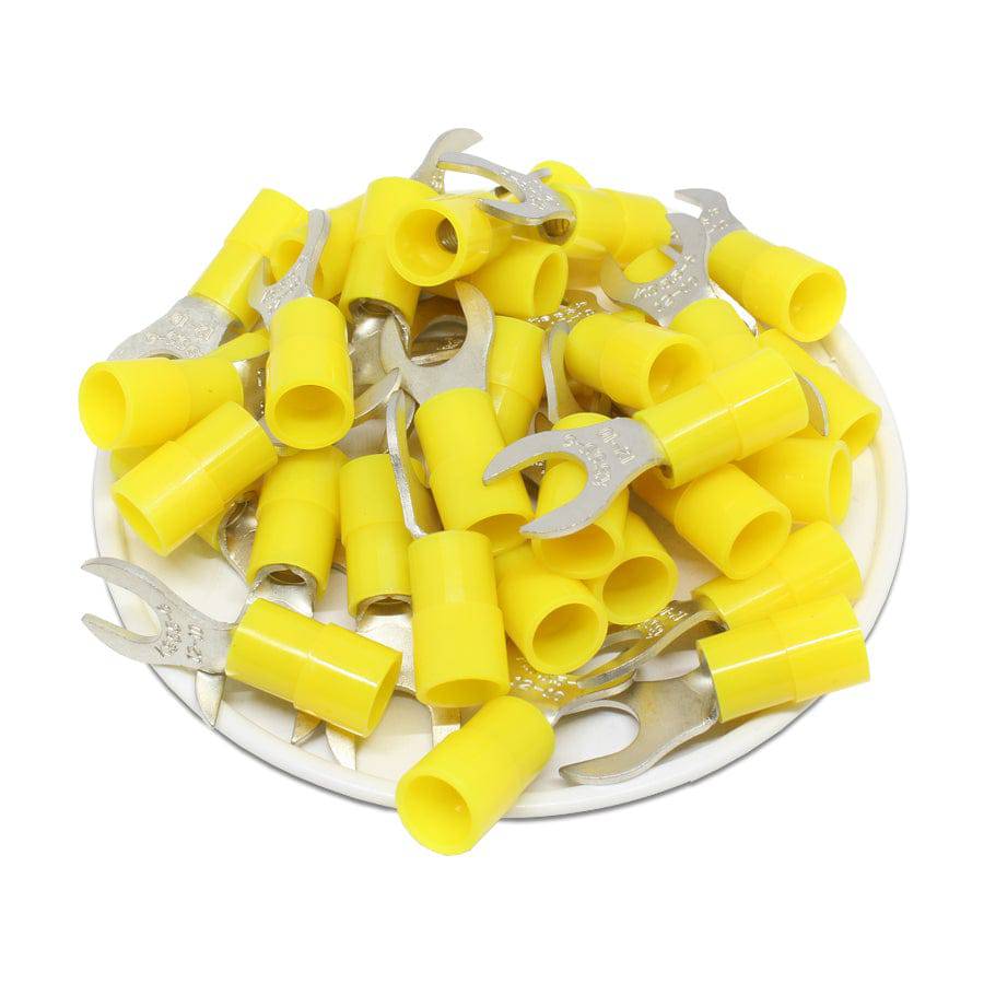 ANYB5-6 - 12 to 10 AWG Nylon Insulated Fork Terminals, 1/4" Stud, Yellow, 50 Pieces
