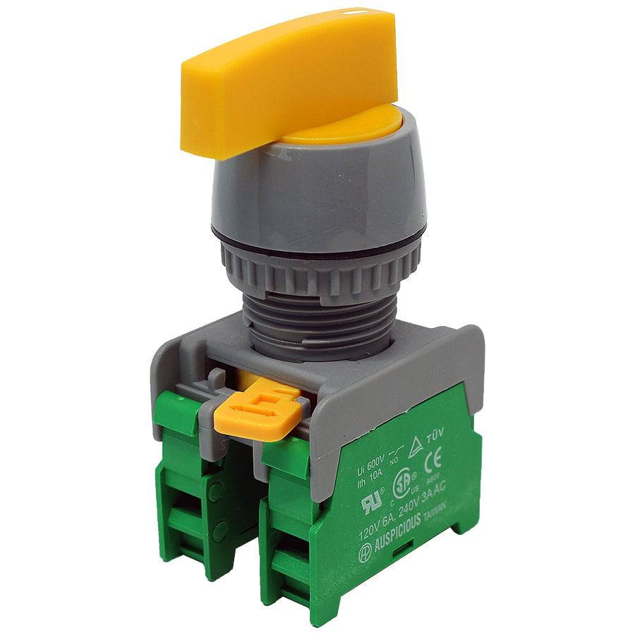 GLCS22-2/O-YL - Long Knob Switch - 2 Contact (2/O) - 3 Positions (1-0-2) - Amarillo