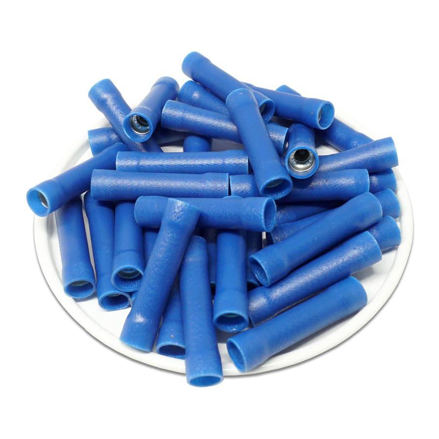 BVD2 - 16 a 14 AWG Vinyl PVC Insulated Butt Splice Conectores, Double Crimp/Flared, 100 piezas