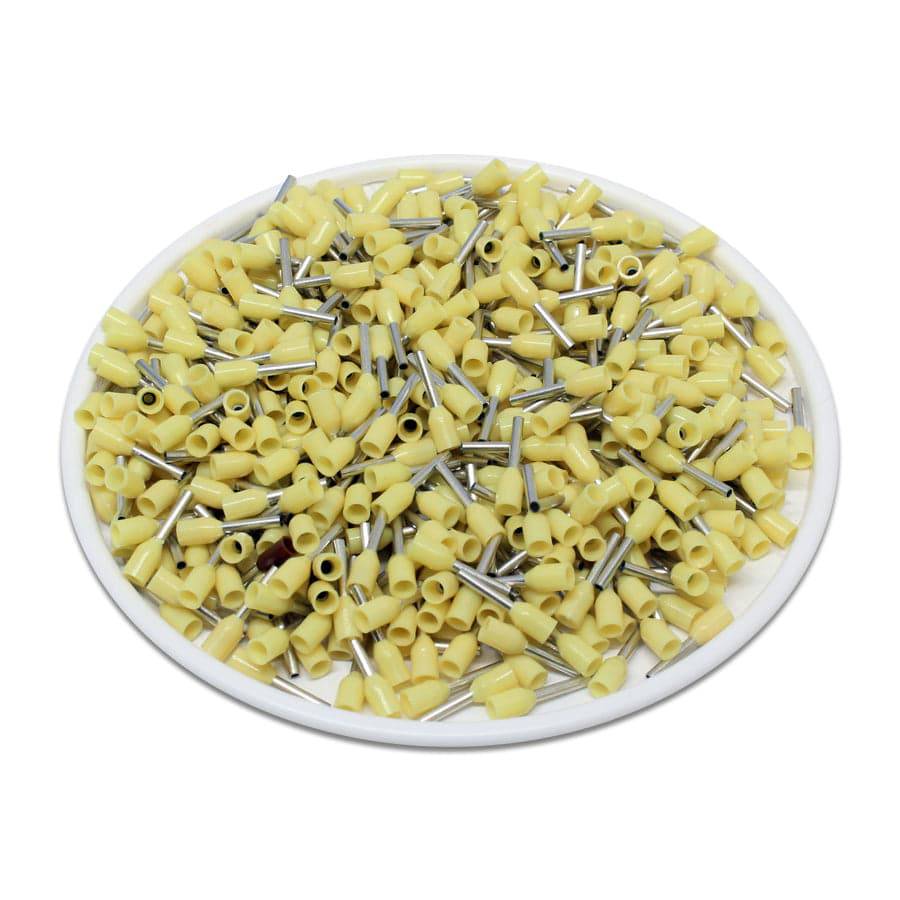 AT02506 - 24 AWG Single Insulated Wire Ferrules, 6mm Pin, Yellow, 500 Pieces