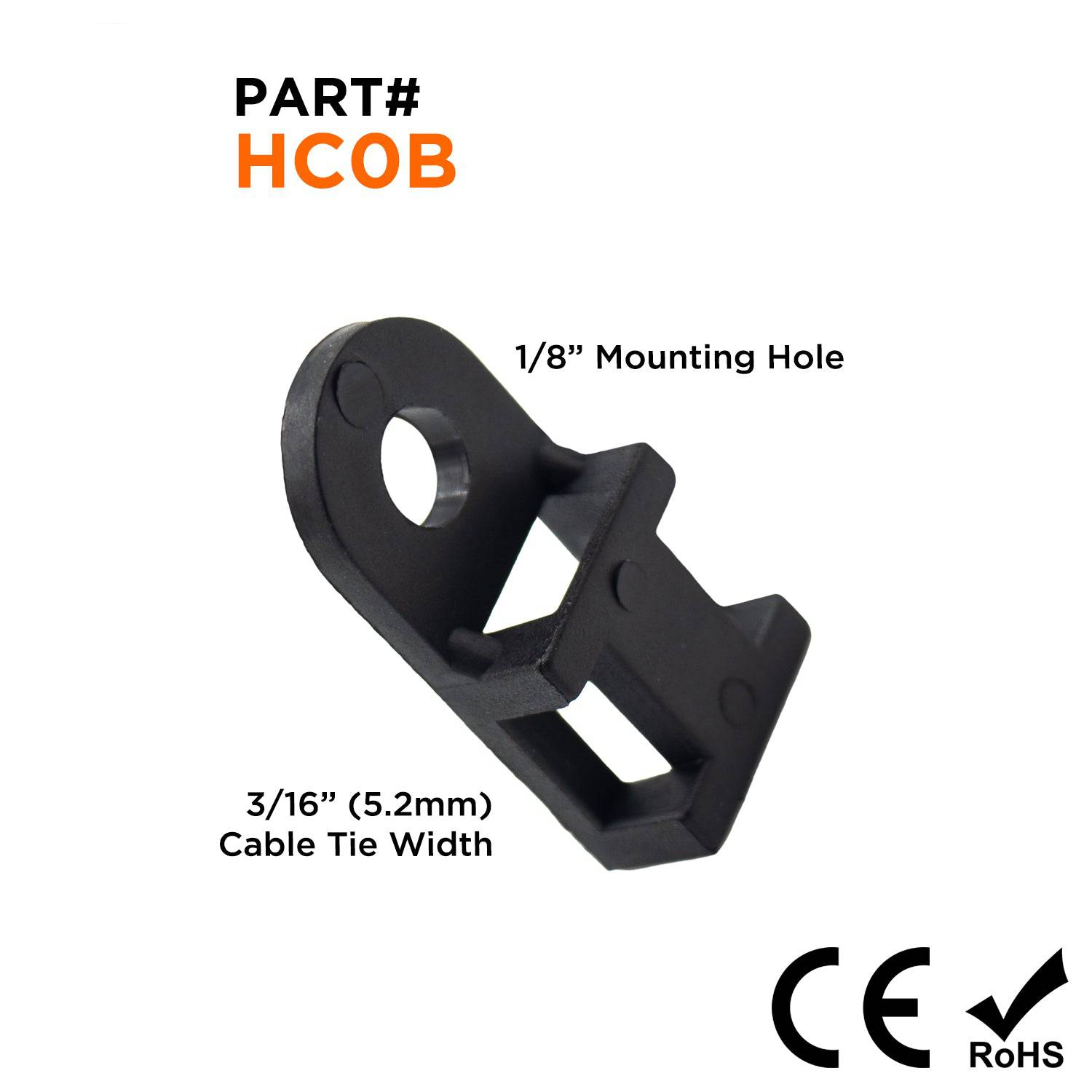 HC0B - Black Nylon Saddle Tie Mounts, Dimensions: 3/4"L x 3/8"W, 100 Pieces