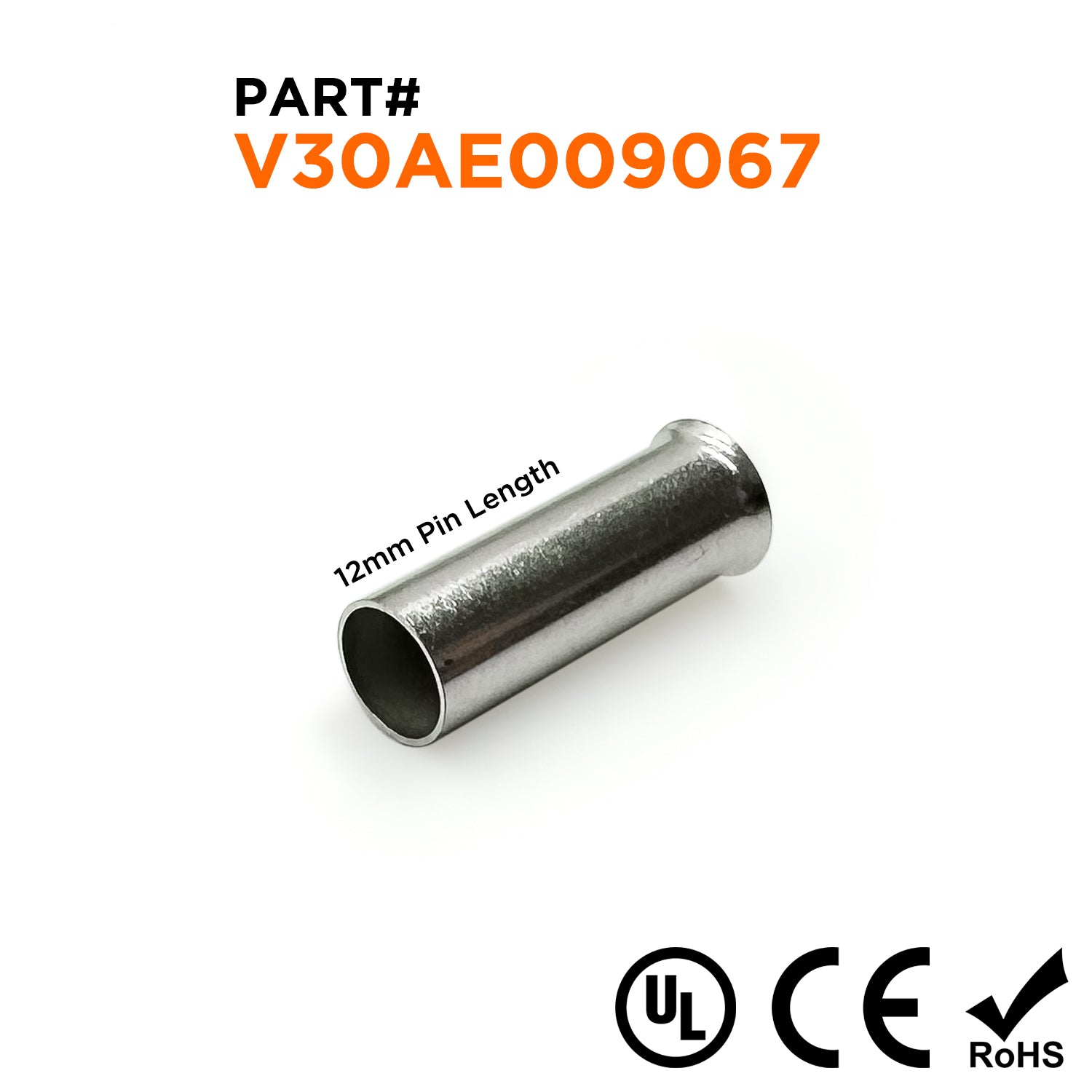 Z+F V30AE009067 - 10 AWG Non Insulated Wire Ferrules, 12mm Pin, 500 Pieces