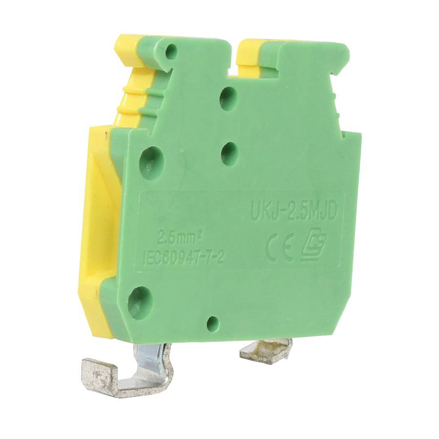 UKJ-2.5MJD - 24 to 12 AWG Screw Clamp, Feed-Thru, Ground Mini Terminal Block, UL Approved, Yellow-Green