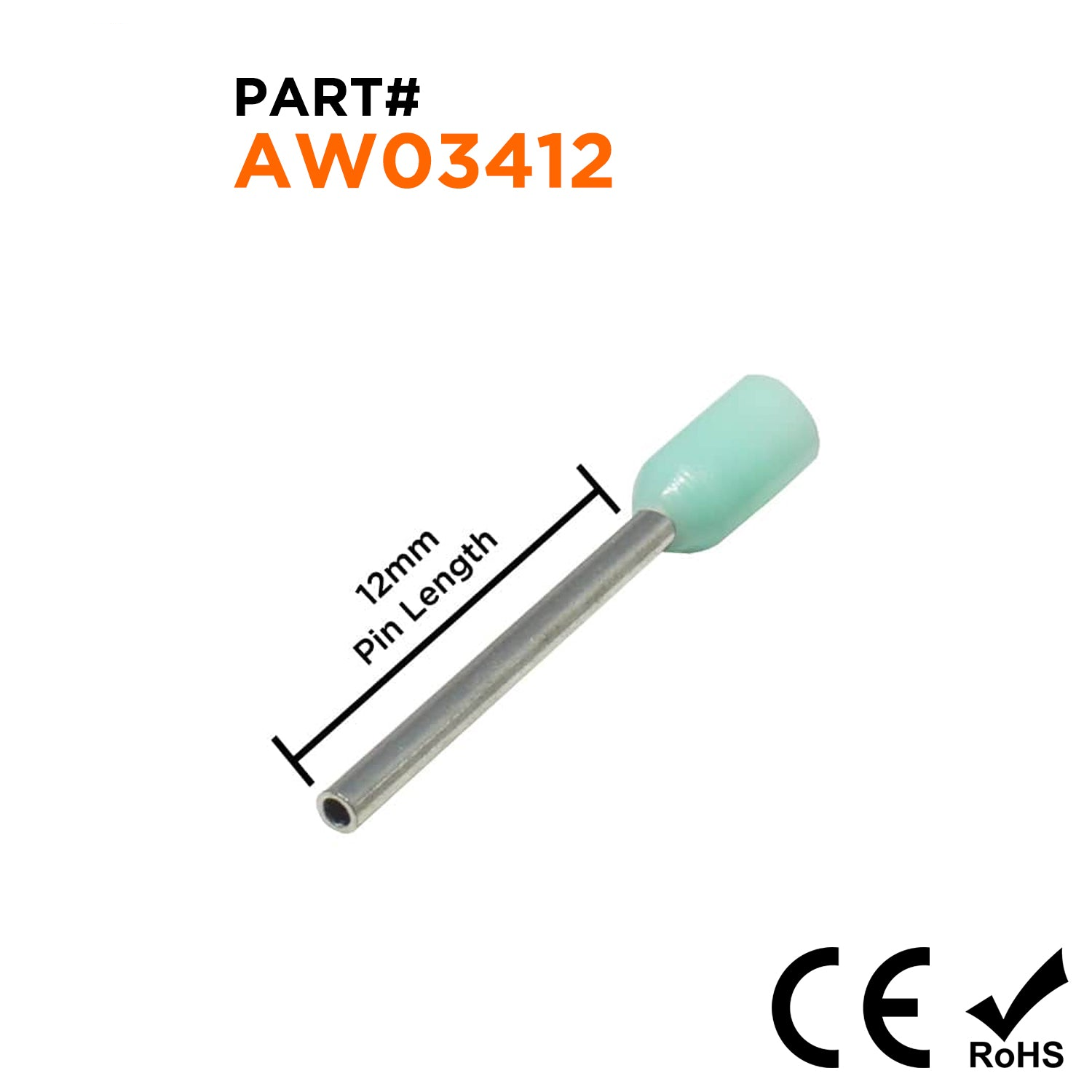 AW03412 - 22 & 24 AWG Insulated Wire Ferrules, 12mm Pin, Turquoise, 500 Pieces