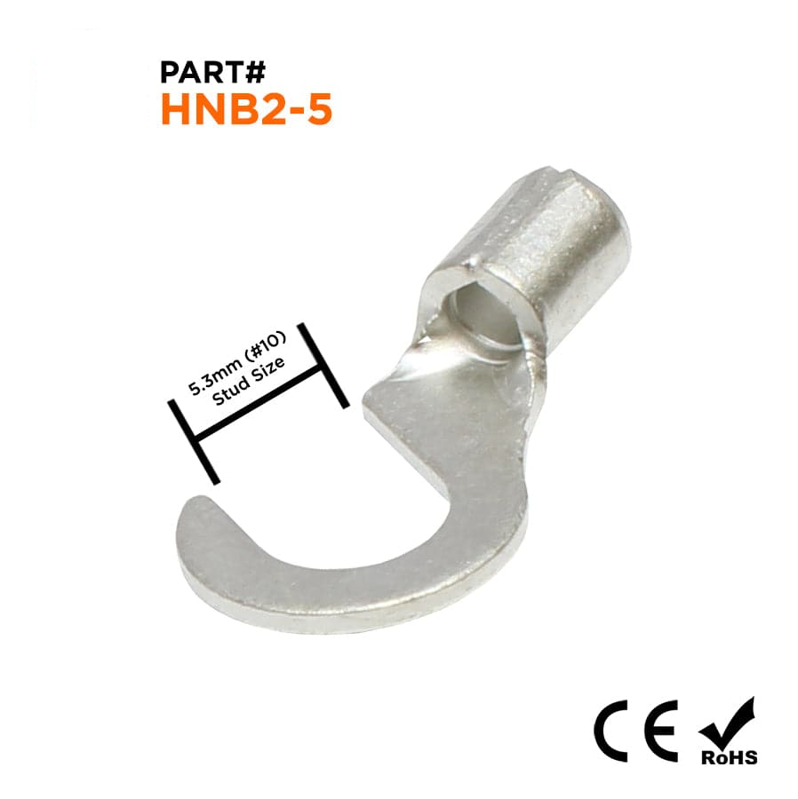 16-14 AWG Sin aislamiento Hook Terminales, #10 Orificio, Brazed Seam, UL, - HNB2-5