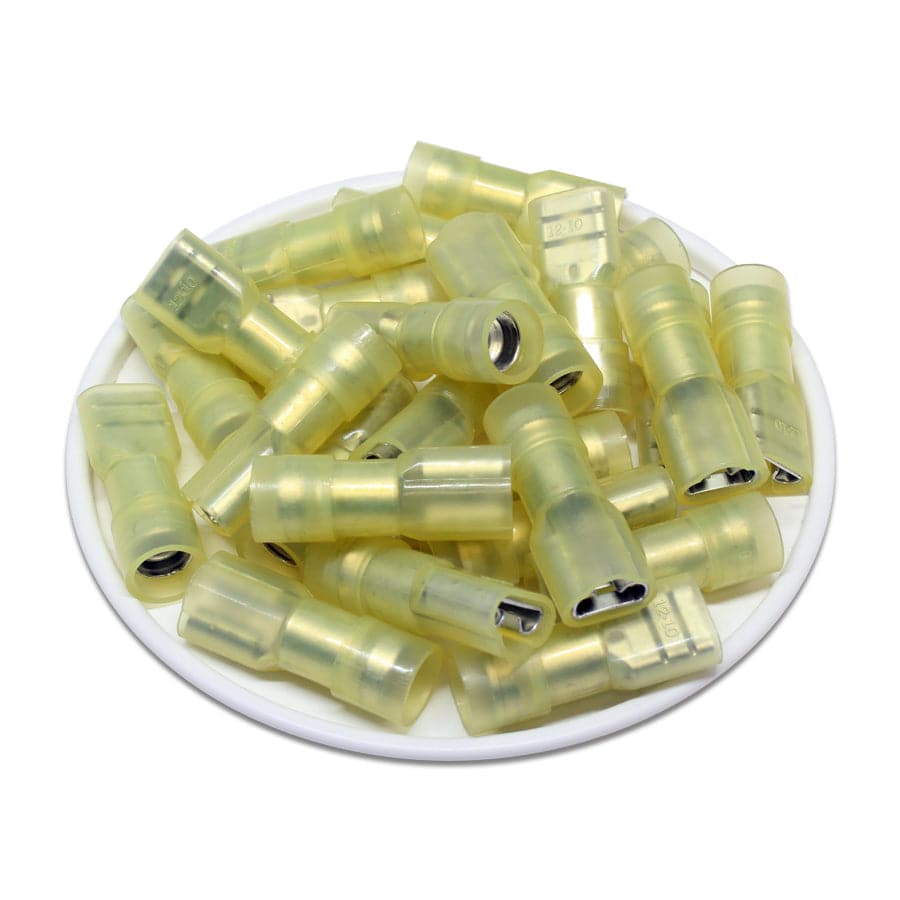 FDFNYD5-250 - 12 to 10 AWG Nylon Insulated Quick Disconnects, Female, Fully Insulated, Double Crimp, 50 Pieces