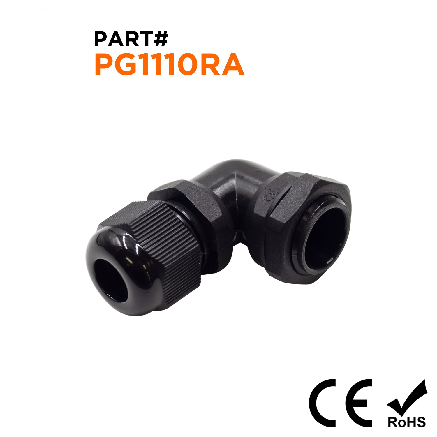 PG11 Right Angle Prensaestopas - 5-10mm - Negro - PG1110RA