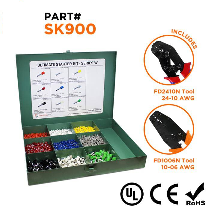 SK900 - 22 to 8 AWG Ultimate Wire Ferrules Kit + FD2410N & FD1006N Tools, 5,400 Pieces, Series W, 1 Kit