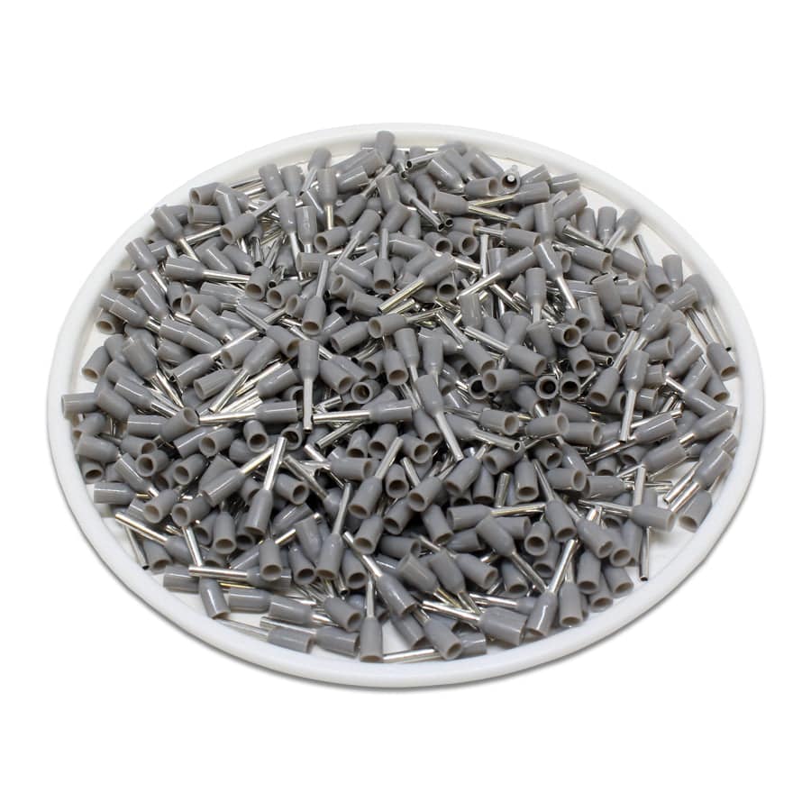 AW01406 - 26 AWG Insulated Wire Ferrules, 6mm Pin, Gray, 500 Pieces