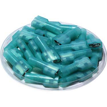 FDFNY2-250 - 16 a 14 AWG Con aislamiento de nailon Terminales de desconexión rápida, Female, Totalmente aislados, Azul, 100 piezas