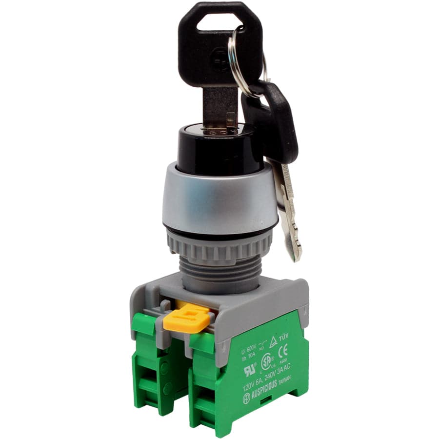 KS22-2/O-BK - Drawable Key Switch - 2 Contact (2/O) - 3 Positions (1-0-2) - Negro