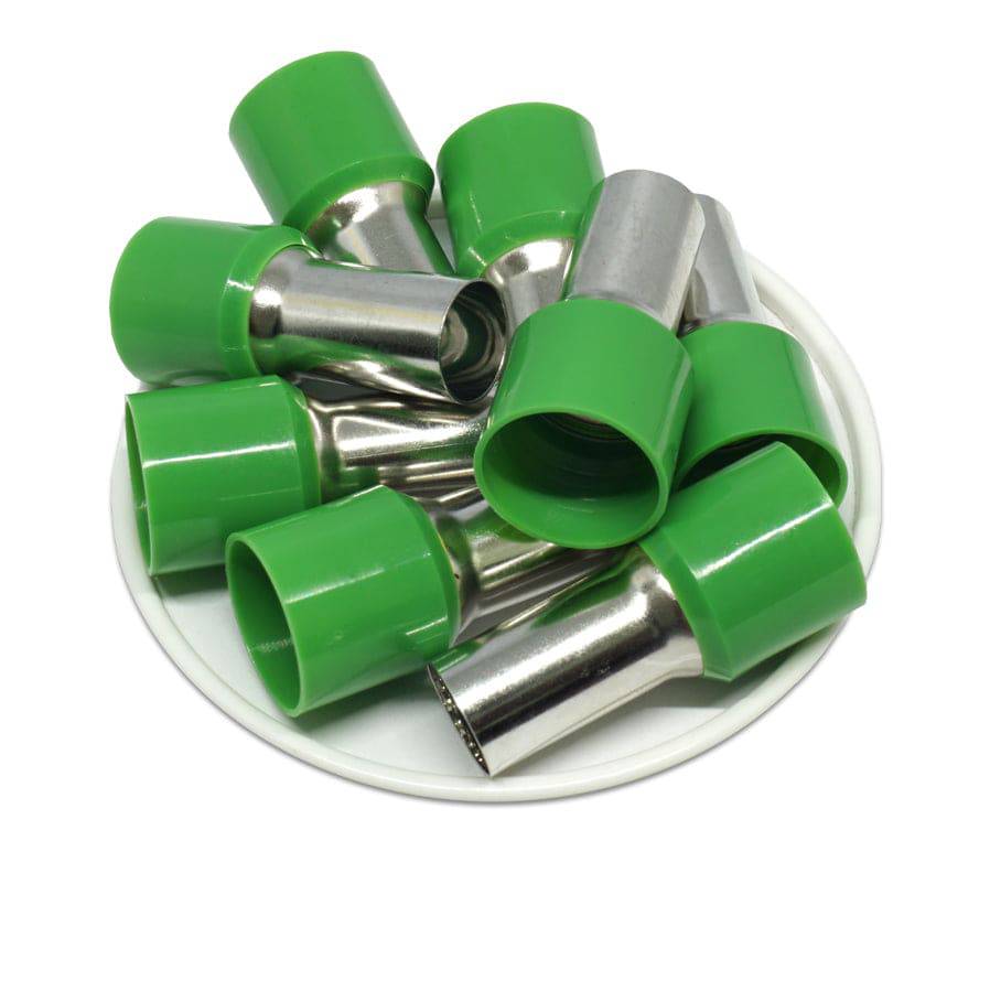 AW560022 - 0 & 1/0 AWG Single Insulated Wire Ferrules, 22mm Pin, Olive Green, 25 Pieces