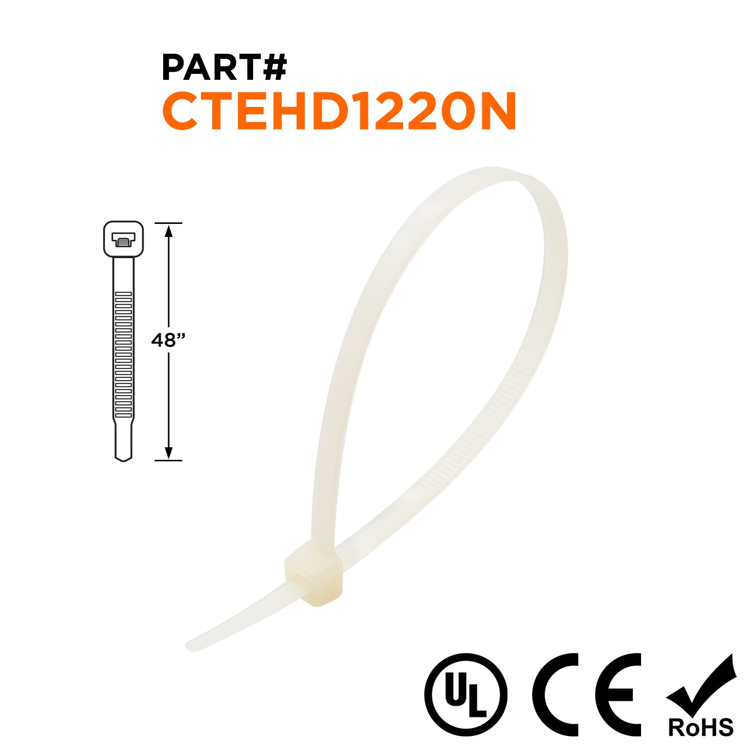 CTEHD1220N - 48" Extra De alta resistencia Bridas, 175-lb Tensile Strength, Natural, 100-Pack