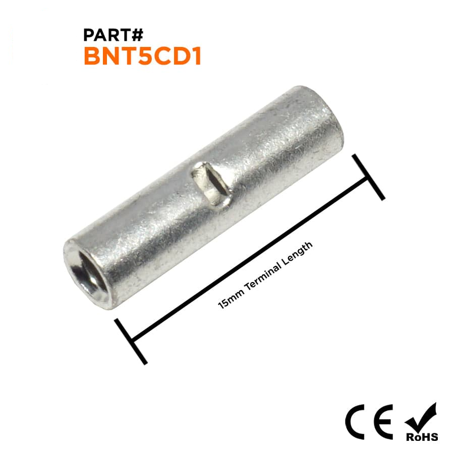 BNT5CD1 - 12-10 to 22-18AWG Non Insulated Step Down Butt Connector