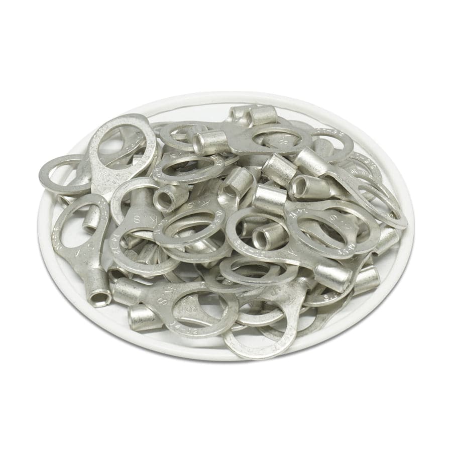 RNB3-10 - 14 to 12 AWG Non Insulated Ring Terminals, 3/8" Stud, UL Recognized, 100 Pieces