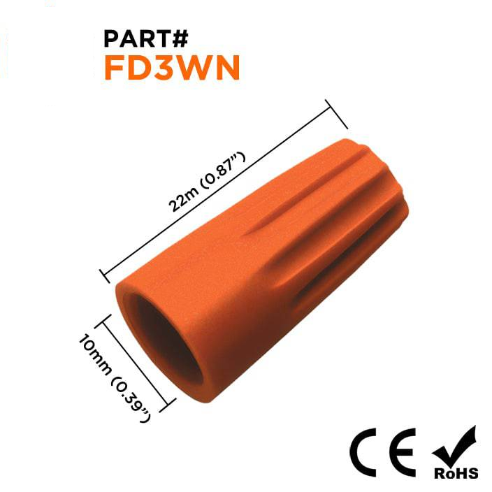 FD3WN - Twist-On Conductor Cap Conector, 22-14 AWG, Naranja, 100 piezas