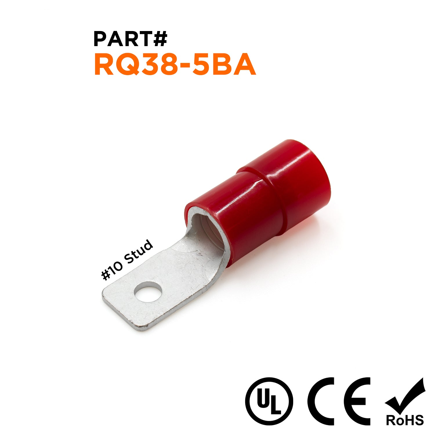 RQ38-5BA - 2 AWG Con aislamiento de nailon Cuadrado Terminales de anillo, #10 Orificio, 25 piezas