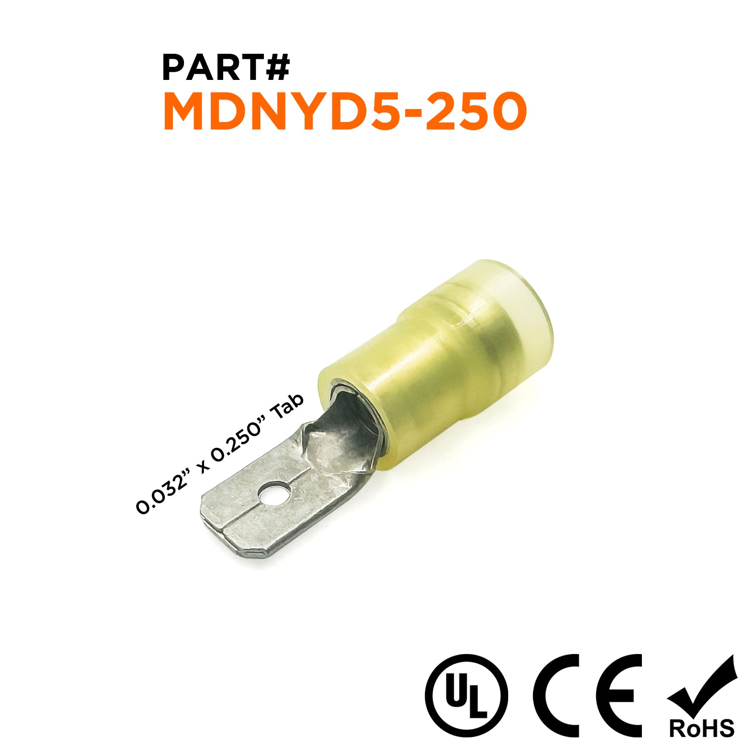 MDNYD5-250 - Nylon Insulated Male Quick Disconnect - Double Crimp - 12-10 AWG
