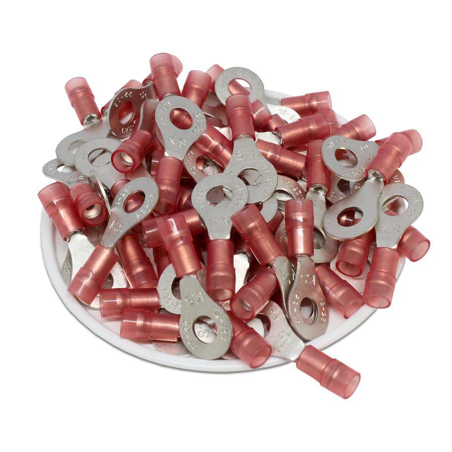 RNYDL1-5 - 22 a 16 AWG Con aislamiento de nailon Terminales de anillo, #10 Orificio, Double Crimp, 100 piezas