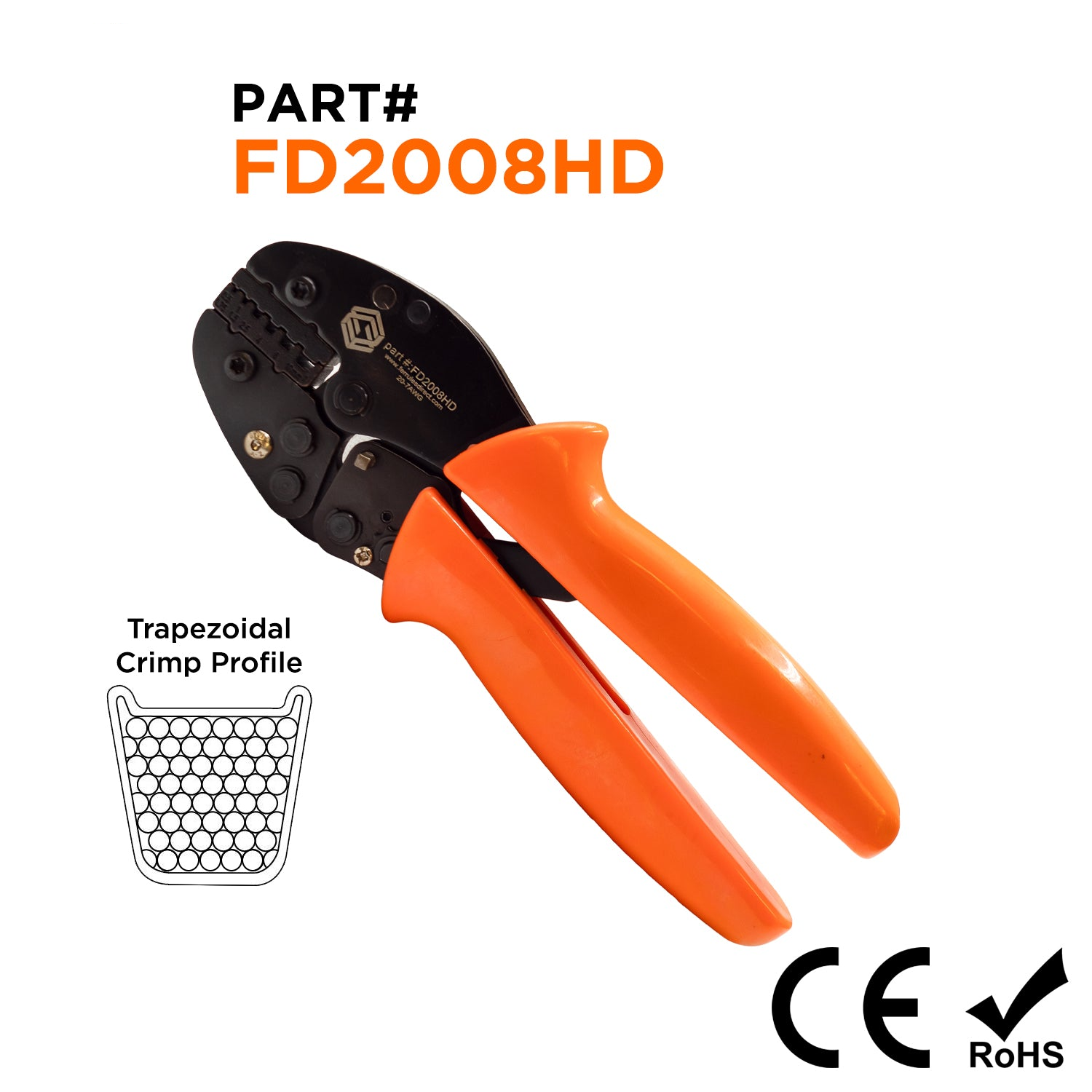 FD2008HD - 20 a 8 AWG Herramienta de crimpado para punteras, De alta resistencia, Trapezoidal Crimp, 1 pieza