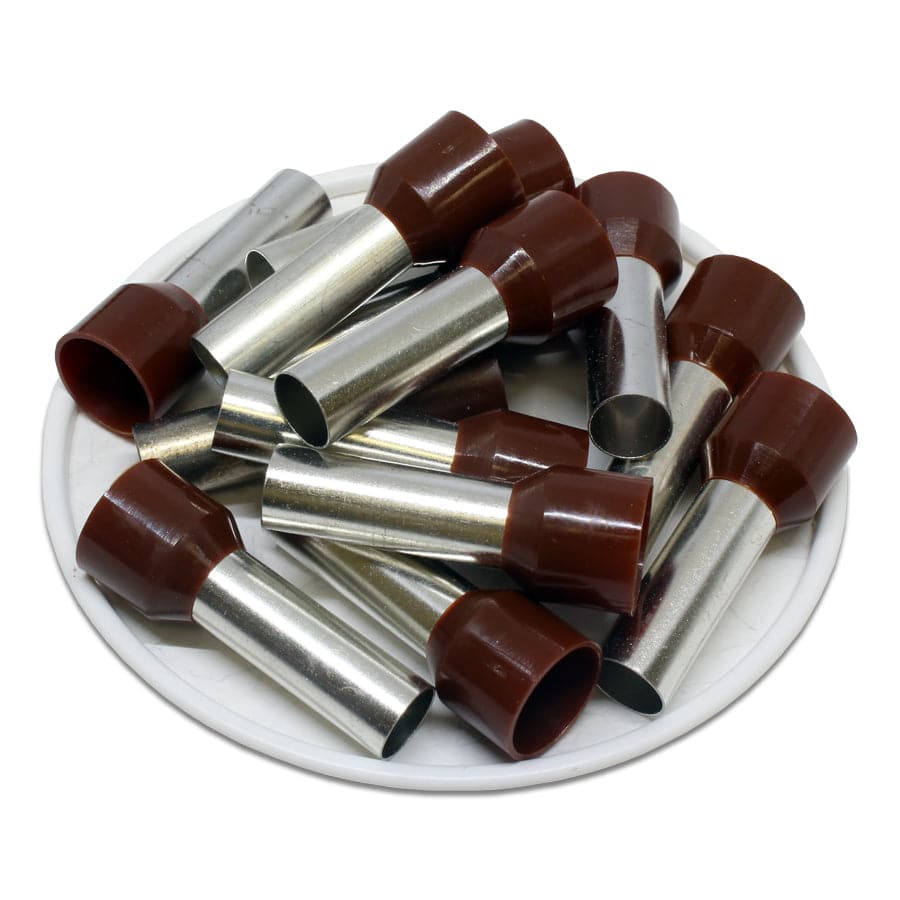 AW250022 - 4 AWG Insulated Wire Ferrules, 22mm Pin, Brown, UL Recognized, 100 Pieces