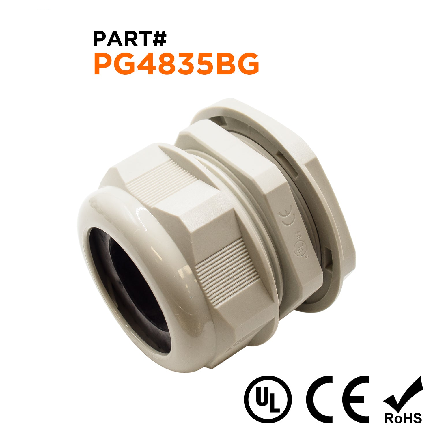 P4835BG - PG48 Rosca De nailon Prensaestopas, Beige, Rango: 1-1/8" a 1-3/8", UL Listed, IP68, IP69K - 1 pieza