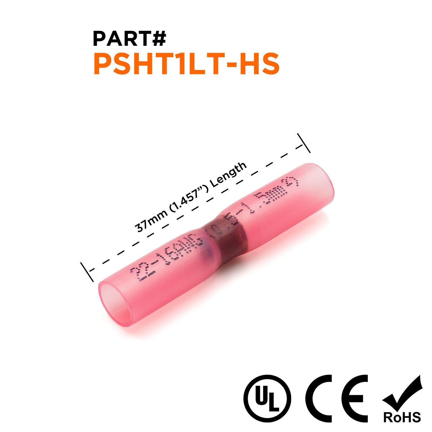 PSHT1LT-HS - 22 to 16 AWG Polyethylene Double Wall Heat Shrink Solder Sleeve, 50 Pieces