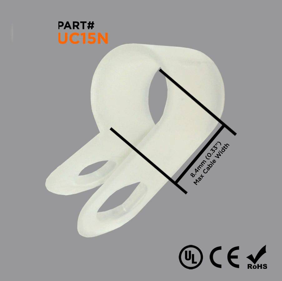 UC1.5N - Nylon Cable Clamps, Color: Natural, Dimensions: 22.6x10mm, 100 Pieces