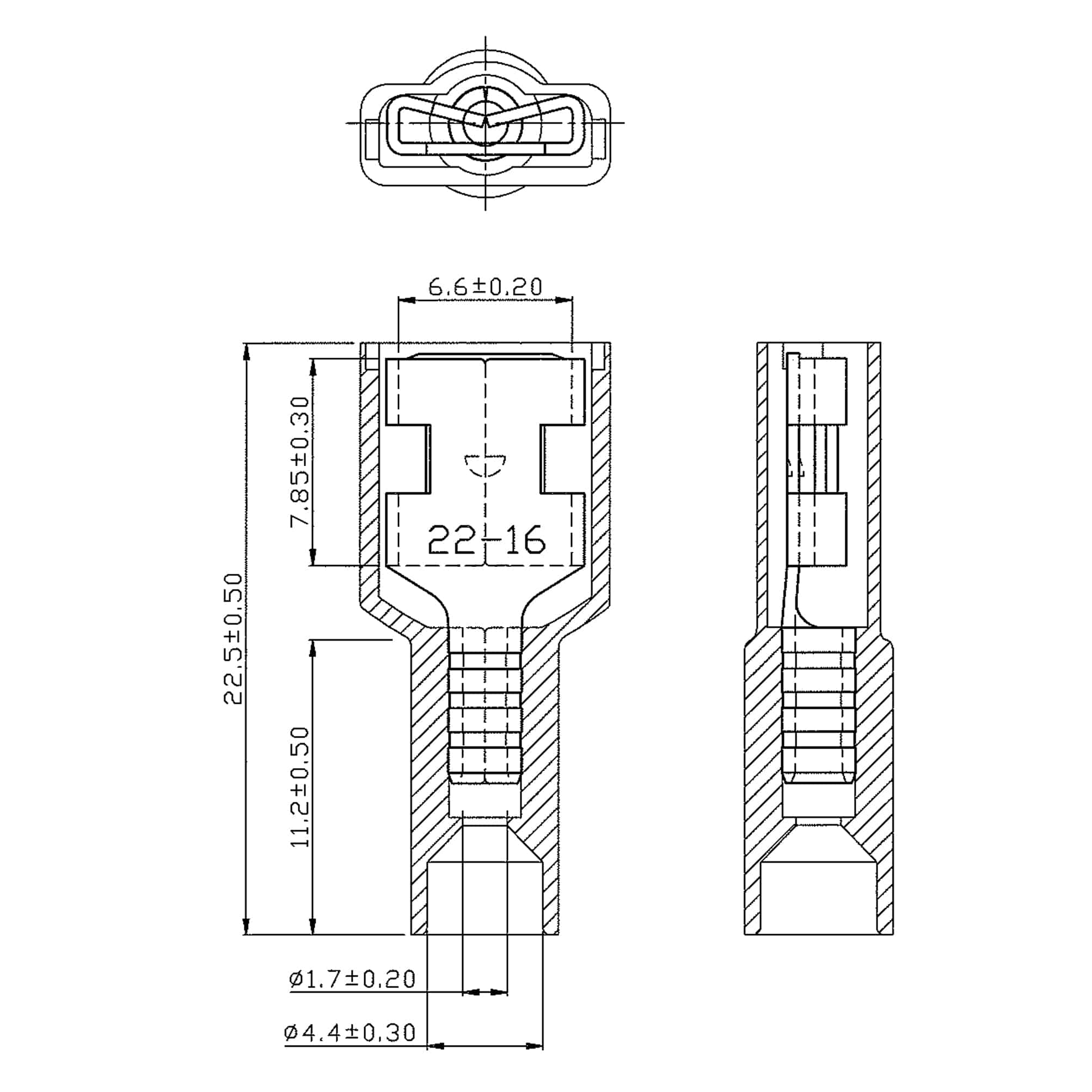 FDFNS1-250 - 22 to 16 AWG Nylon Insulated Quick Disconnects, Female, Fully Insulated, 100 Pieces
