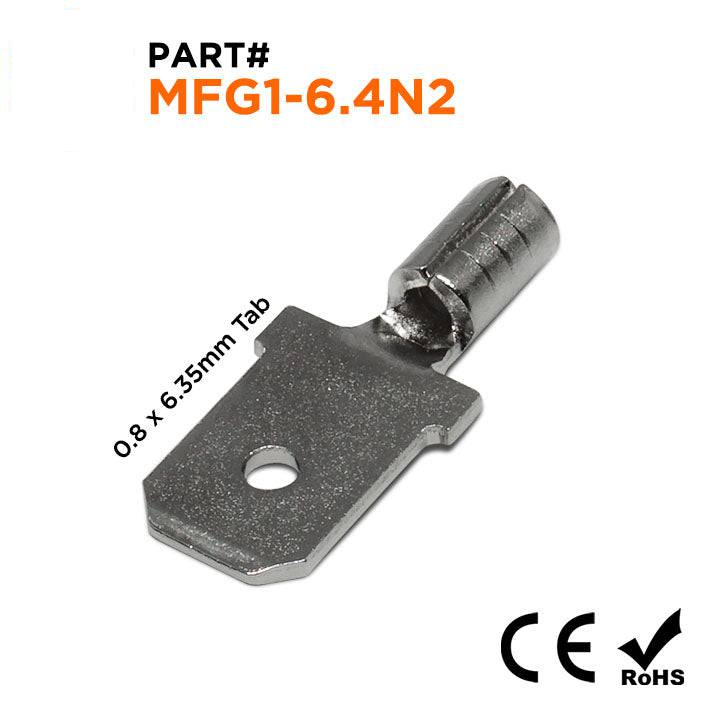 MFG1-6.4N2 - 22 to 16 AWG High Temp Male Quick Disconnects, Steel, 900°F, 100 Pieces