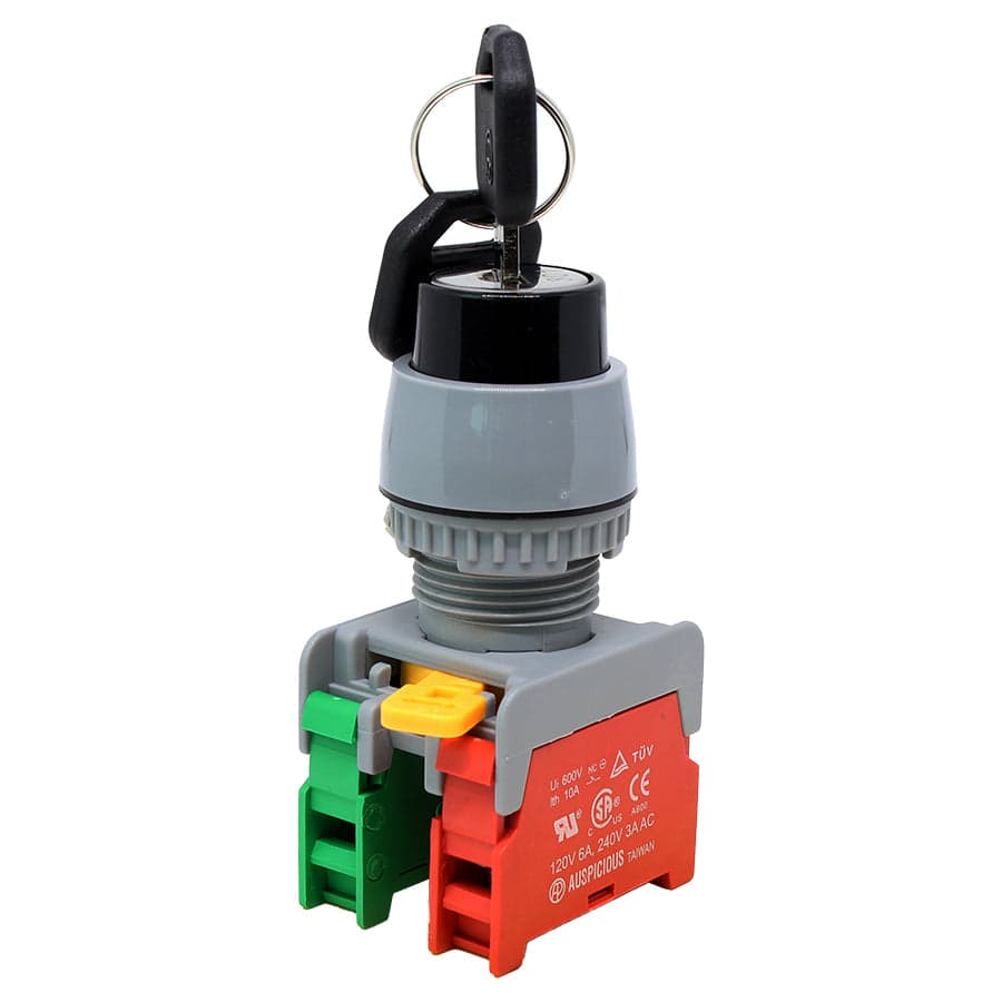 GKSN22-1/OC - 22mm Key Selector Switch - 1-2 Non Drawable 2 Contactos